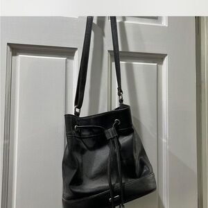 Chaps Black Cross Body Adjustable Leather Bucket Bag